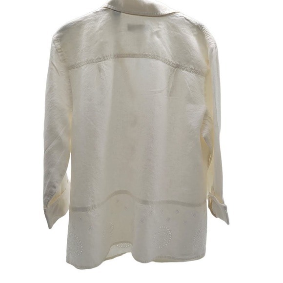 Kate Hill‎ Women’s White Linen Eyelet Collared Blouse 16W - Picture 2 of 10